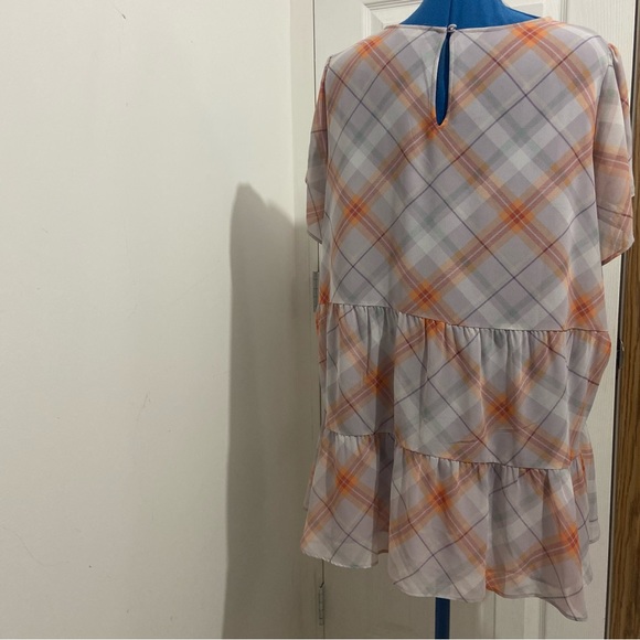 Penningtons women sheer lined plaid short sleeve long blouse. Size 2x. Used. - Picture 9 of 9